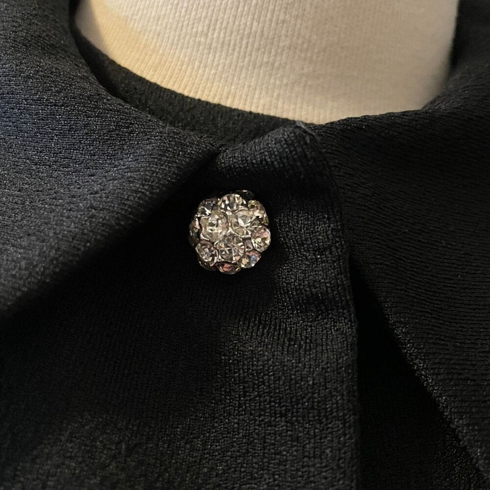 70s Vintage Bleeker St Black Shift Dress with Cropped Rhinestone Button Jacket - Picture 5 of 9
